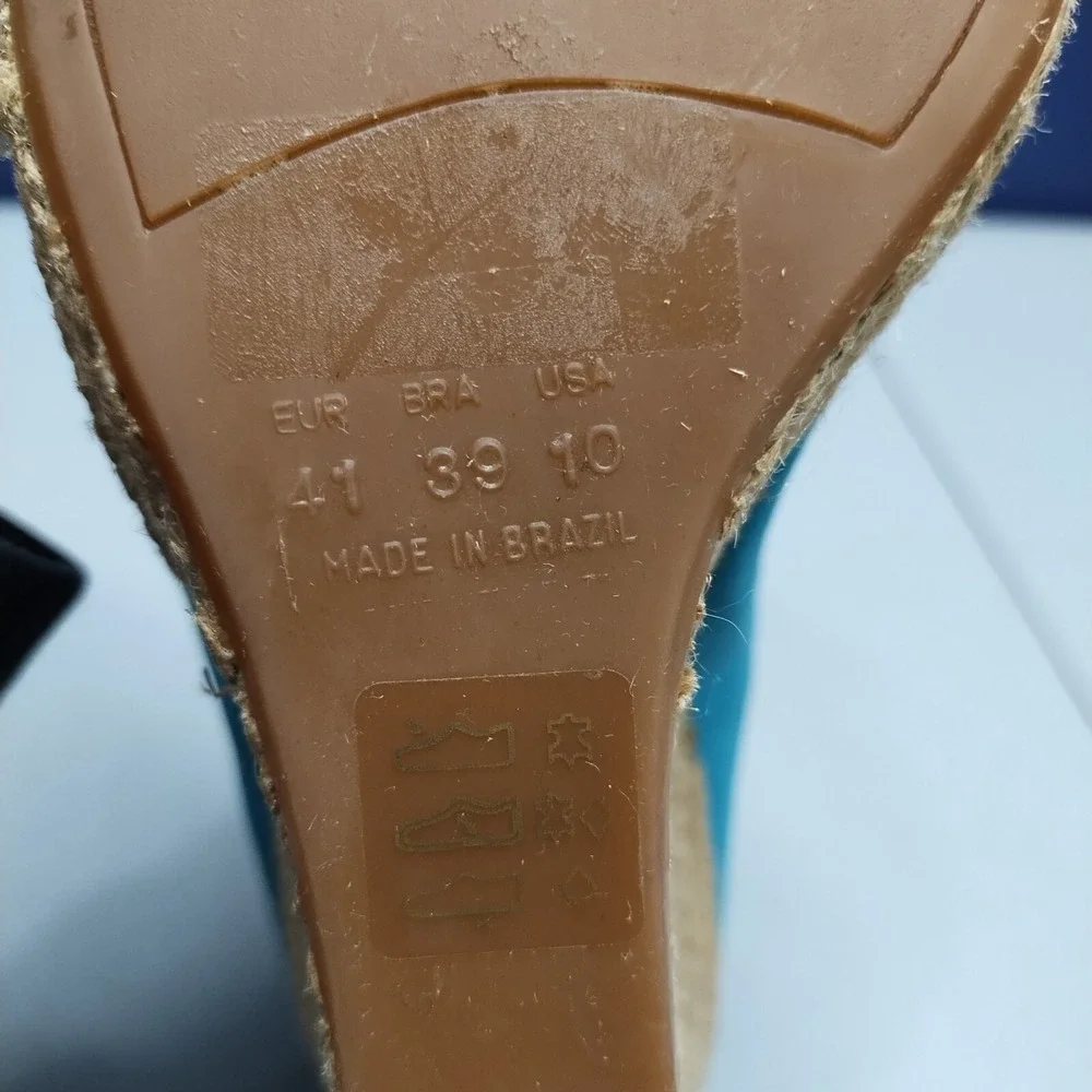 Schutz Espadrille‎ Wedges Heels Womens US 10 Tan Green Suede Upper Rubber Sole